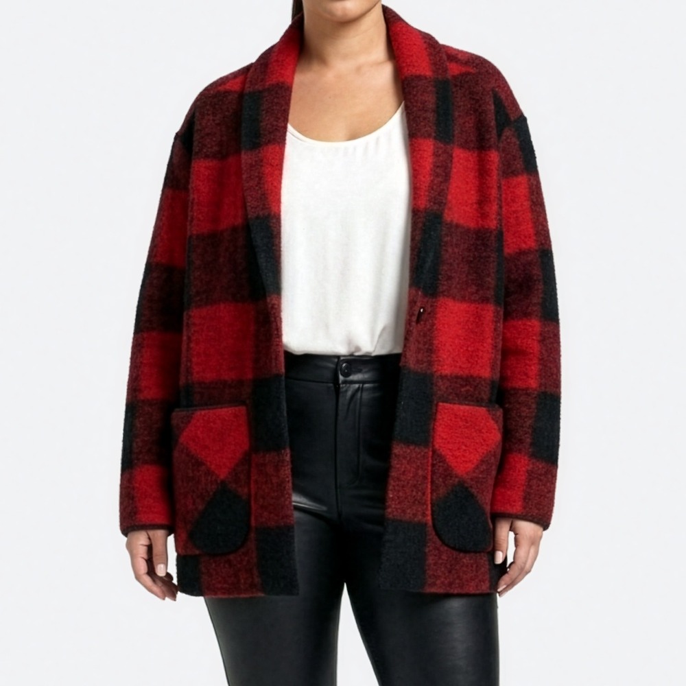 Aritzia Wilfred Off Duty Neelam Jacket Red Buffalo Check Wool M 0X L